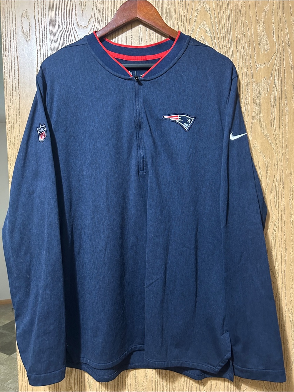 Nike 1/4 zip Navy New England Patriots Long-Sleeve Pullover with Red Trim